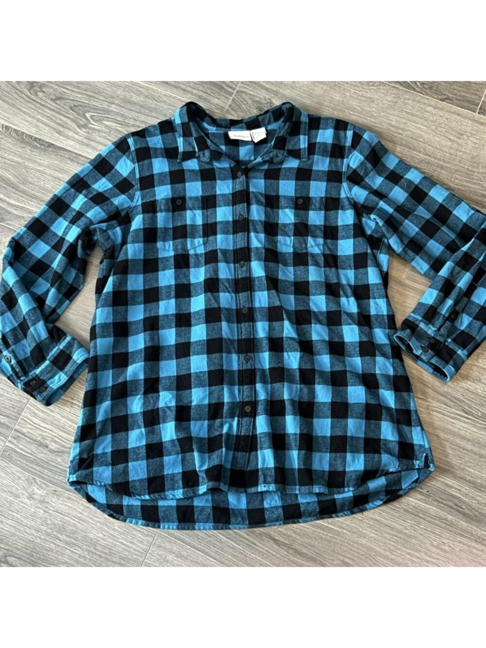 The Vermont Country Store Shirt Womens XL Blue Plaid Flannel Button Up Casual - Picture 1 of 11